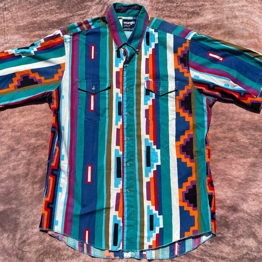 Wrangler Button Up - M/L (16 1/2)(Short Sleeve)